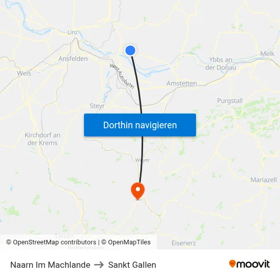 Naarn Im Machlande to Sankt Gallen map