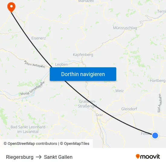 Riegersburg to Sankt Gallen map