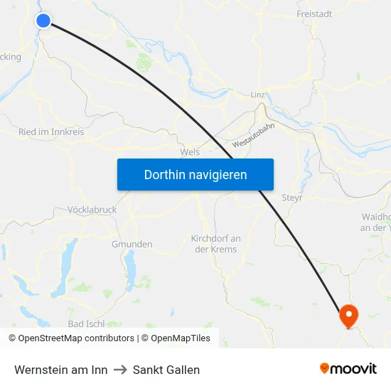 Wernstein am Inn to Sankt Gallen map