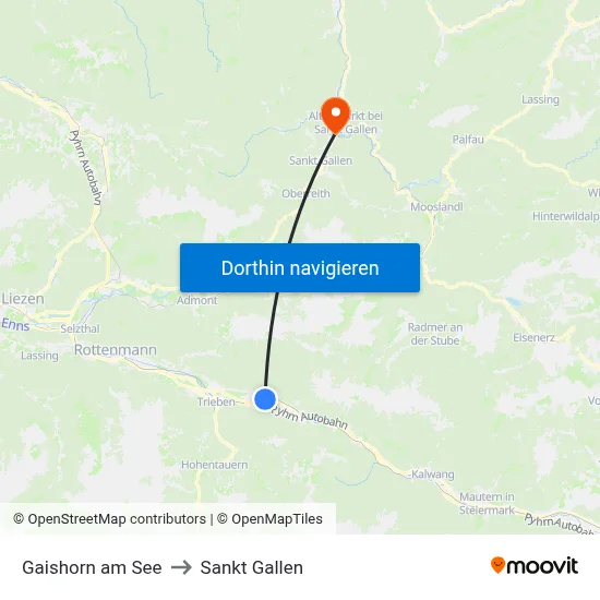 Gaishorn am See to Sankt Gallen map