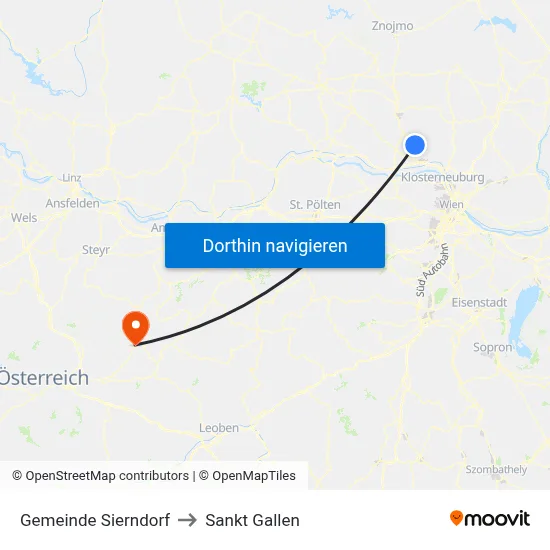 Gemeinde Sierndorf to Sankt Gallen map