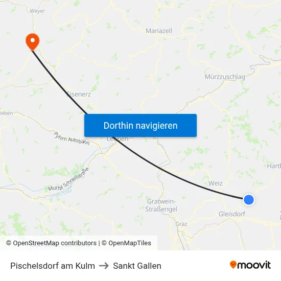 Pischelsdorf am Kulm to Sankt Gallen map