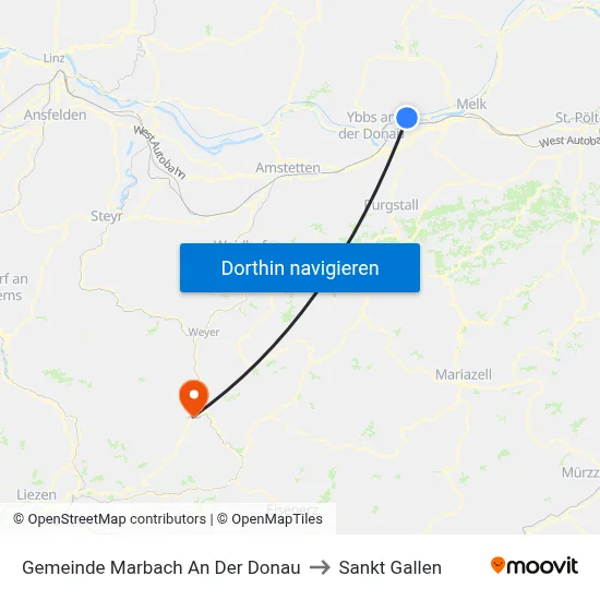 Gemeinde Marbach An Der Donau to Sankt Gallen map