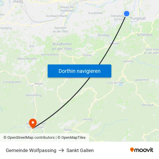Gemeinde Wolfpassing to Sankt Gallen map