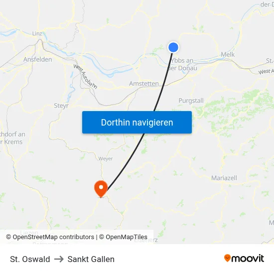 St. Oswald to Sankt Gallen map