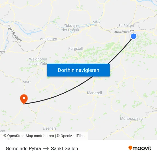 Gemeinde Pyhra to Sankt Gallen map