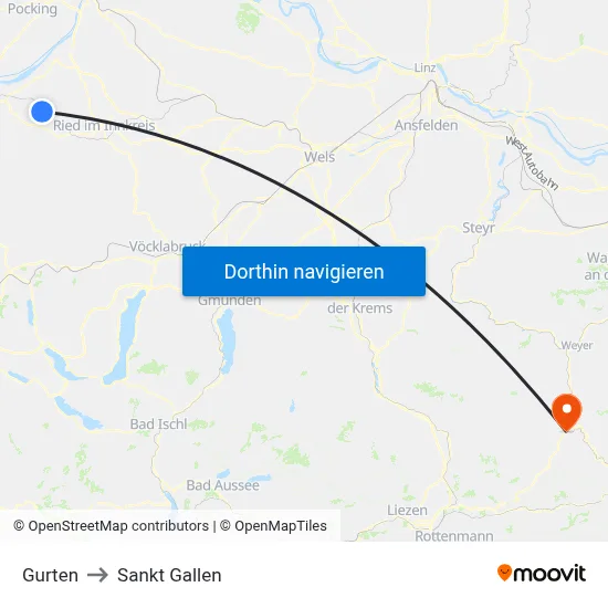 Gurten to Sankt Gallen map