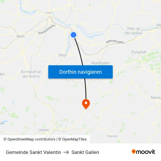 Gemeinde Sankt Valentin to Sankt Gallen map
