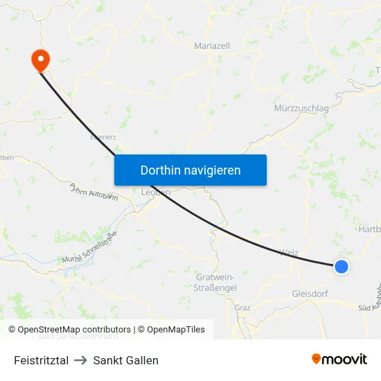 Feistritztal to Sankt Gallen map