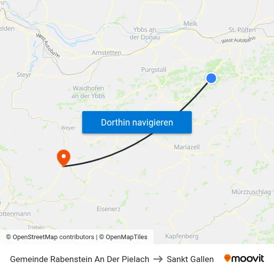 Gemeinde Rabenstein An Der Pielach to Sankt Gallen map