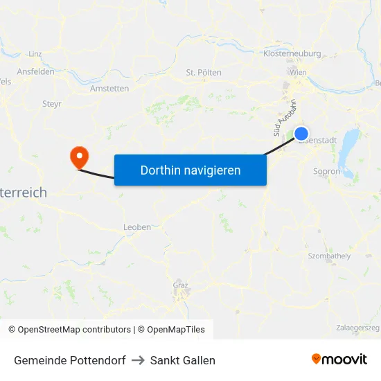 Gemeinde Pottendorf to Sankt Gallen map