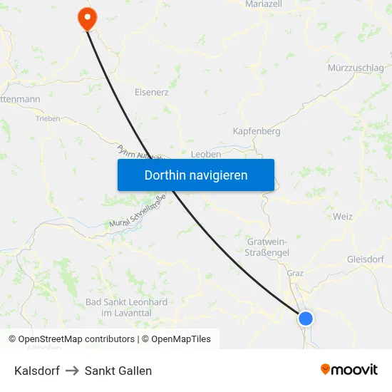 Kalsdorf to Sankt Gallen map