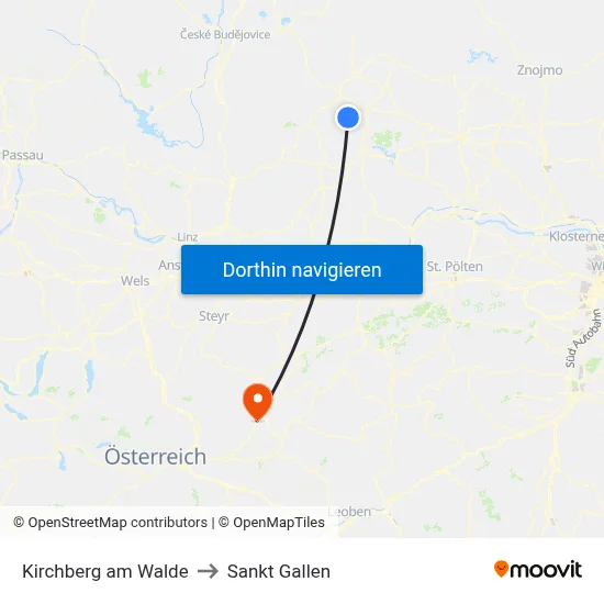 Kirchberg am Walde to Sankt Gallen map