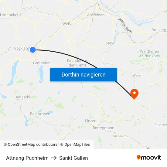 Attnang-Puchheim to Sankt Gallen map