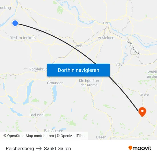 Reichersberg to Sankt Gallen map