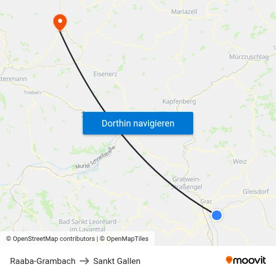 Raaba-Grambach to Sankt Gallen map
