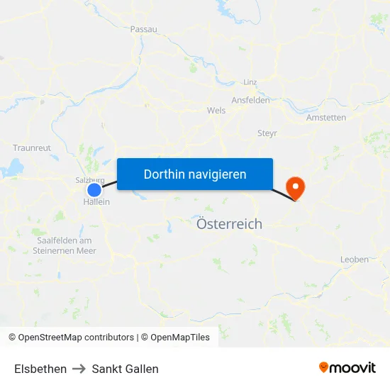 Elsbethen to Sankt Gallen map