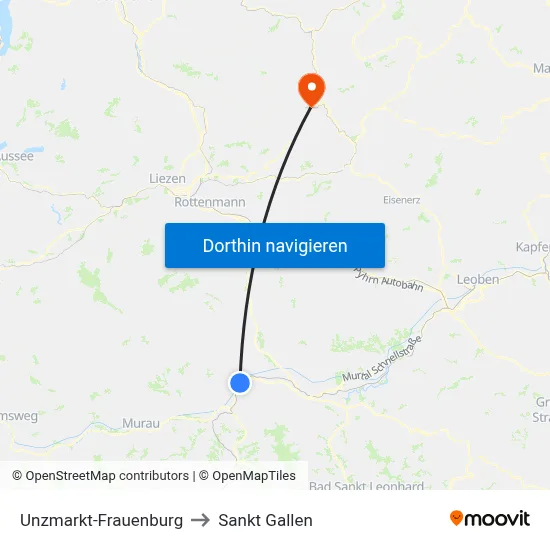 Unzmarkt-Frauenburg to Sankt Gallen map
