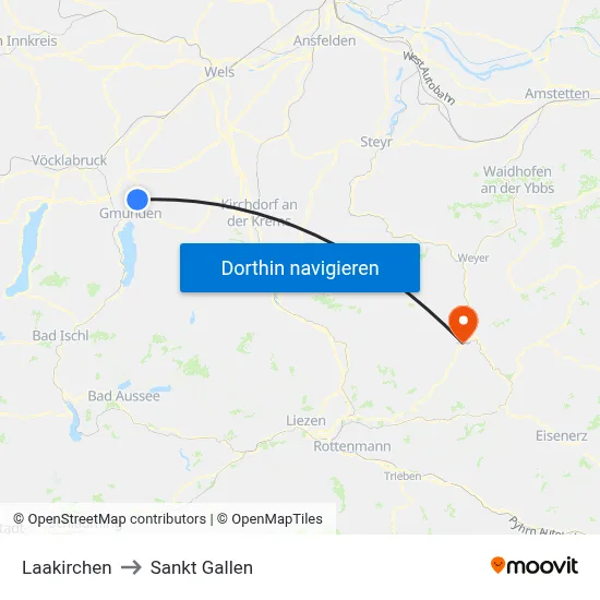 Laakirchen to Sankt Gallen map