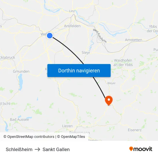 Schleißheim to Sankt Gallen map