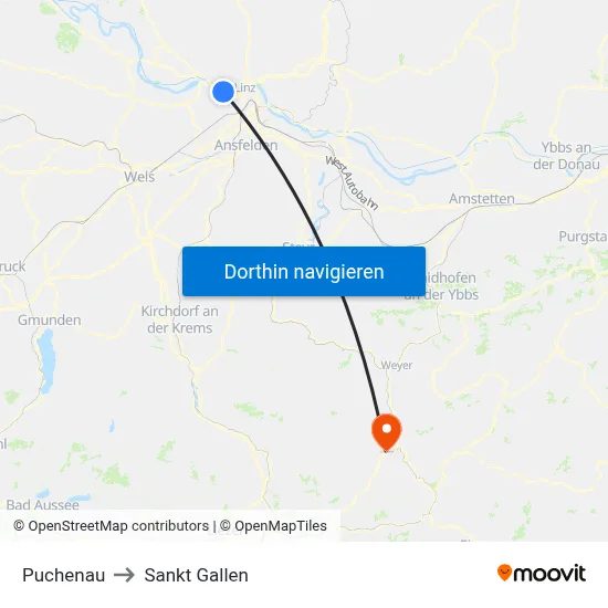 Puchenau to Sankt Gallen map