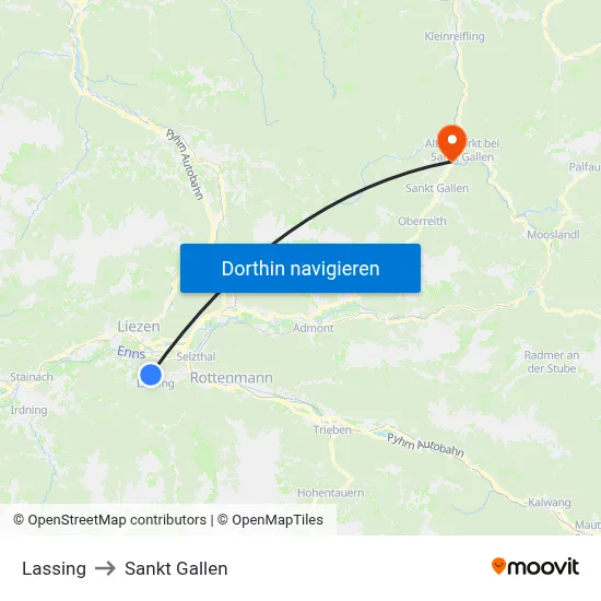 Lassing to Sankt Gallen map