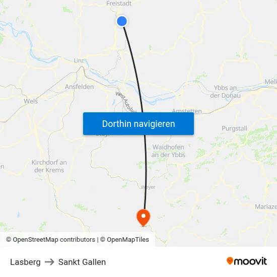Lasberg to Sankt Gallen map