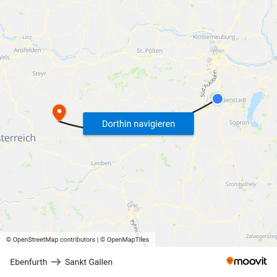 Ebenfurth to Sankt Gallen map