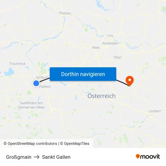 Großgmain to Sankt Gallen map