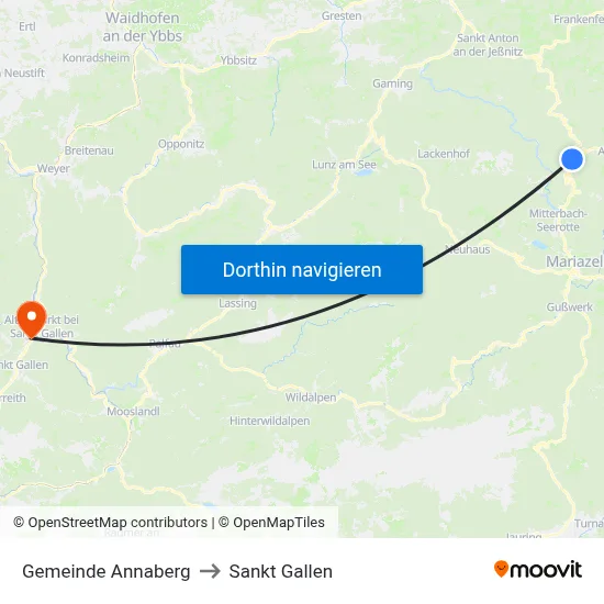 Gemeinde Annaberg to Sankt Gallen map