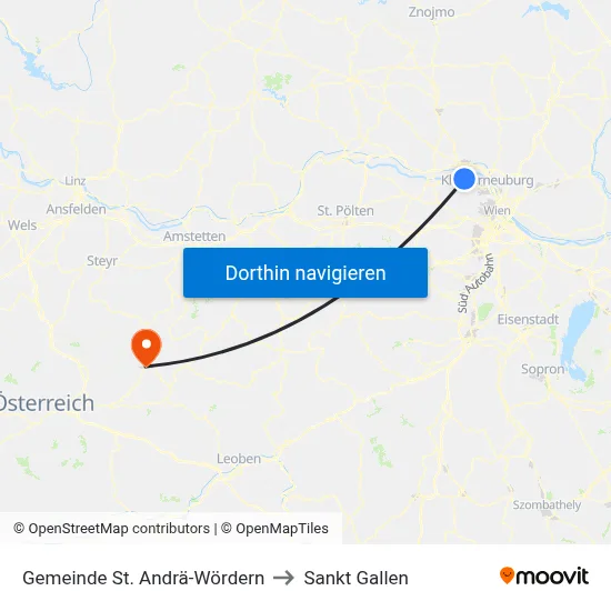 Gemeinde St. Andrä-Wördern to Sankt Gallen map