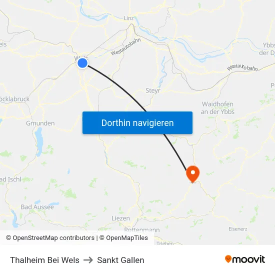 Thalheim Bei Wels to Sankt Gallen map