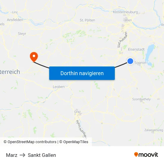 Marz to Sankt Gallen map