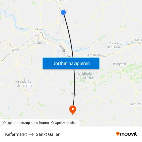 Kefermarkt to Sankt Gallen map