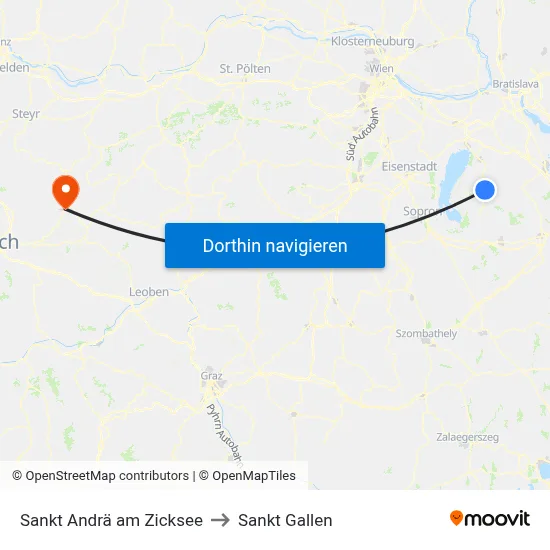 Sankt Andrä am Zicksee to Sankt Gallen map
