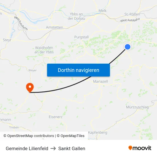 Gemeinde Lilienfeld to Sankt Gallen map