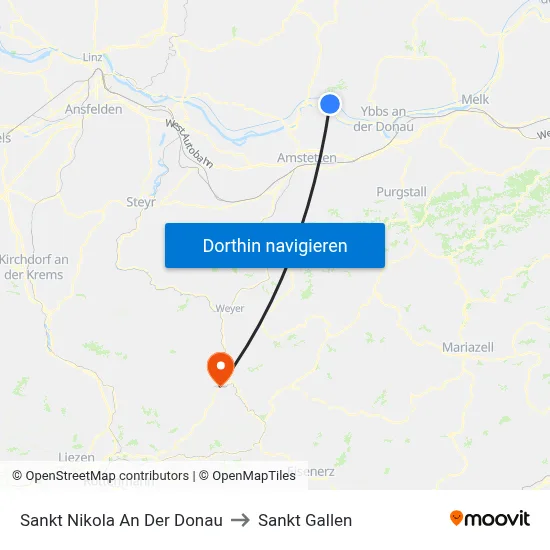 Sankt Nikola An Der Donau to Sankt Gallen map