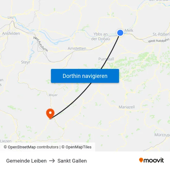 Gemeinde Leiben to Sankt Gallen map