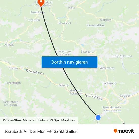 Kraubath An Der Mur to Sankt Gallen map