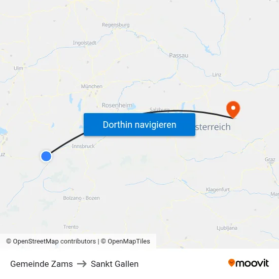 Gemeinde Zams to Sankt Gallen map