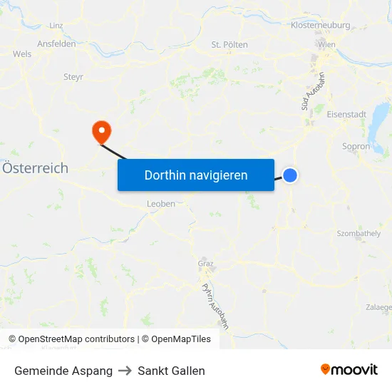 Gemeinde Aspang to Sankt Gallen map