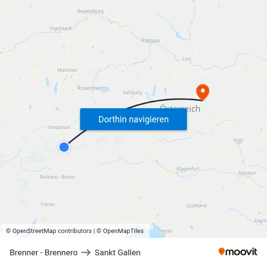 Brenner - Brennero to Sankt Gallen map