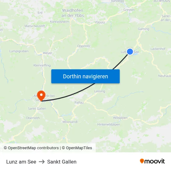 Lunz am See to Sankt Gallen map