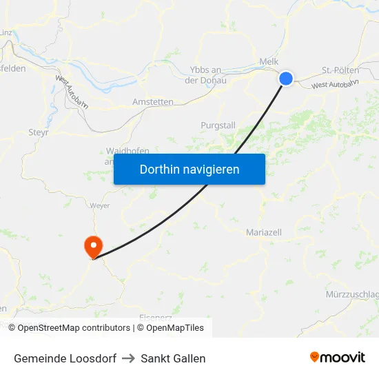 Gemeinde Loosdorf to Sankt Gallen map