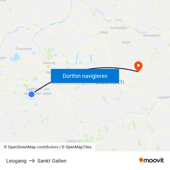 Leogang to Sankt Gallen map