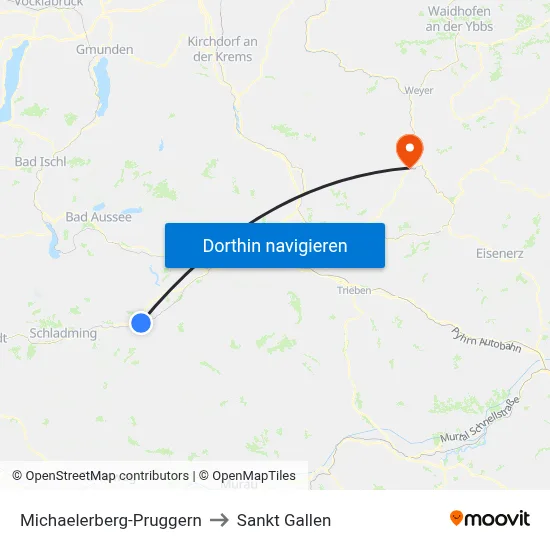 Michaelerberg-Pruggern to Sankt Gallen map