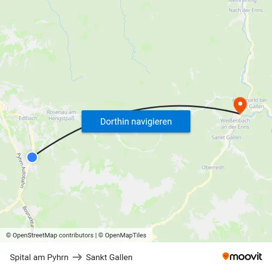 Spital am Pyhrn to Sankt Gallen map