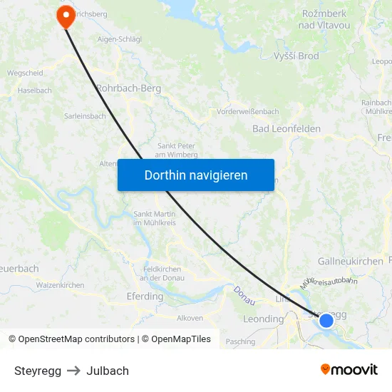 Steyregg to Julbach map