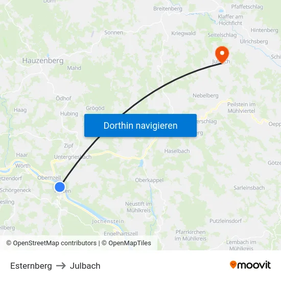 Esternberg to Julbach map