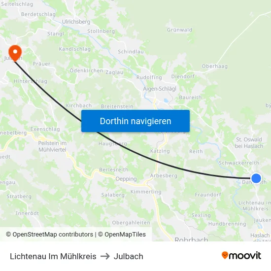 Lichtenau Im Mühlkreis to Julbach map